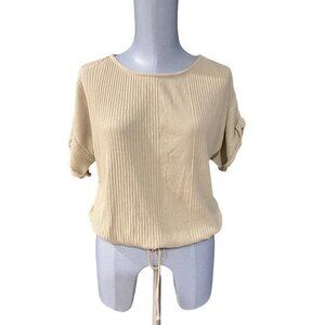 Free People FP Beach Size S Ribbed Top Green Cotton Elastic Hem